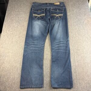 Y2K Skater Jeans Men's 38x34 Blue Denim Whiskers Western Grunge Punk Embroidered